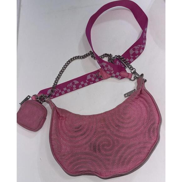 Betsey Johnson Handbags - Betsey Johnson XOVALLI Pink Skull Crossbones Embroidered Crossbody Shoulder Bag